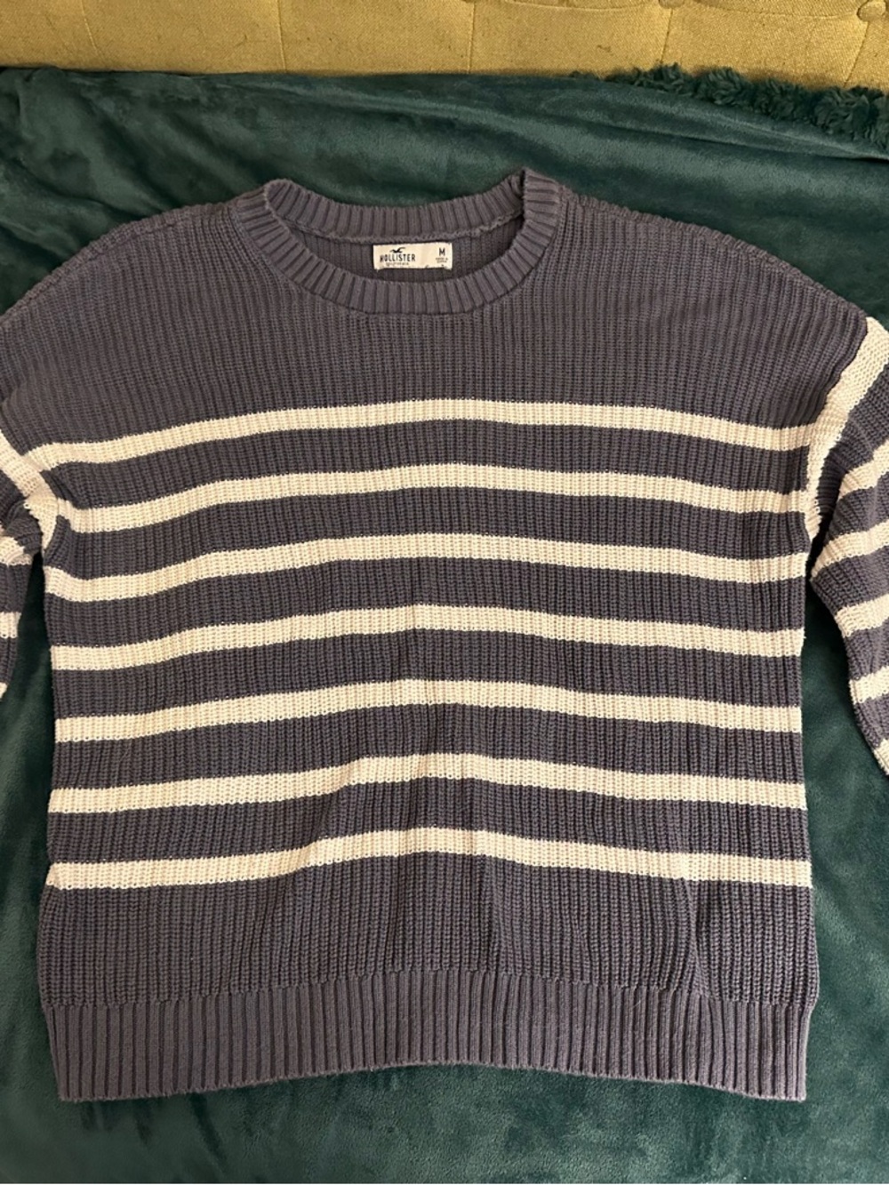 Hollister Navy and White Striped Crewneck Sweater